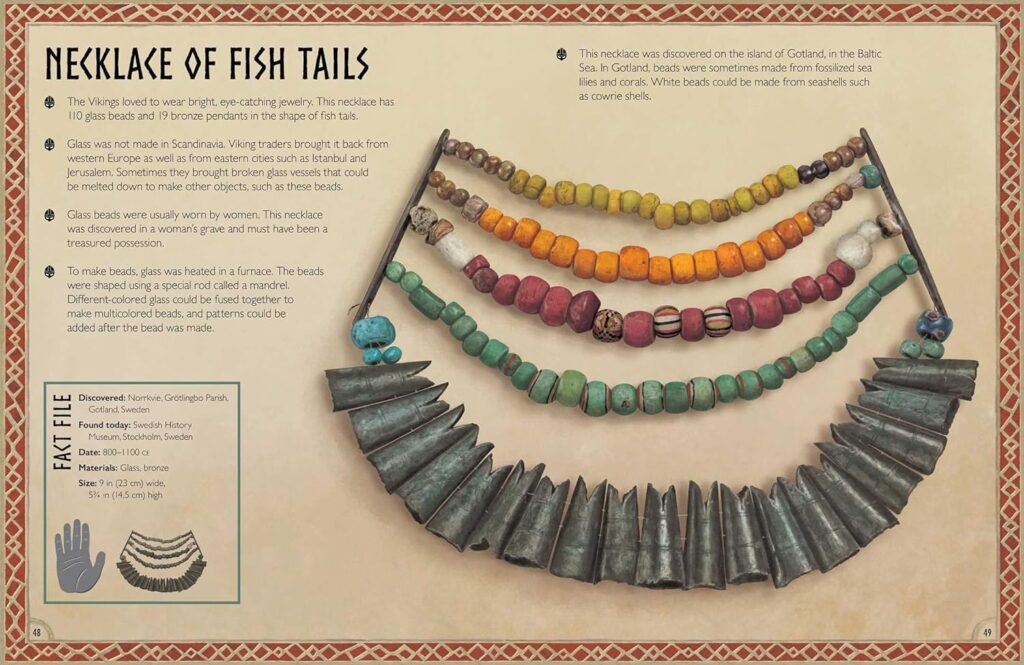 Image shows a necklace of fish tails Viking treasure from Magnificent Books non-fiction series for review.